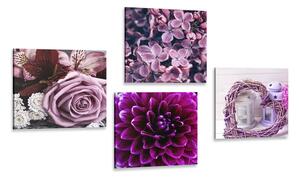 Set slika ljubičasto cvijeće sa srdašcem