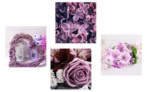 Set slika mrtva priroda boje lavande s cvijećem