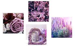 Set slika divno ljubičasto cvijeće sa srdašcem