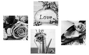 Set slika crno-bijela vintage mrtva priroda s natpisom Love
