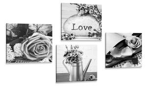 Set slika crno-bijela vintage mrtva priroda s natpisom Love