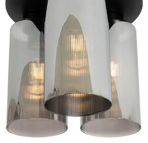 Art Deco stropna svjetiljka crna s dimnim staklom 3 svjetla - Laura