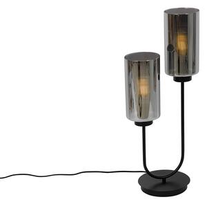 Art Deco stolna lampa crna sa dimnim staklom 2 svjetla - Laura
