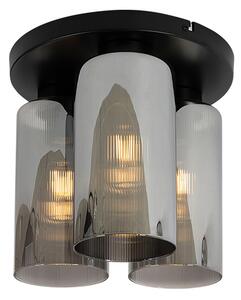 Art Deco stropna svjetiljka crna s dimnim staklom 3 svjetla - Laura