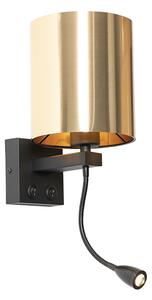 Zidna lampa crna sa flex krakom i sjenilom zlatno 15 cm - Brescia