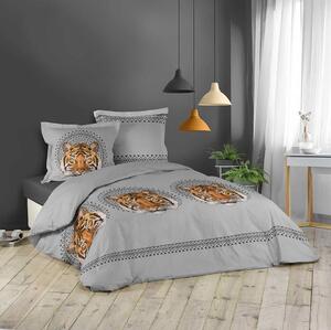 Pamučna posteljina sive boje sa tigrom JACANA 200 x 200 cm