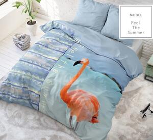 Moderna posteljina u plavoj boji s flamingom 200 x 200 cm