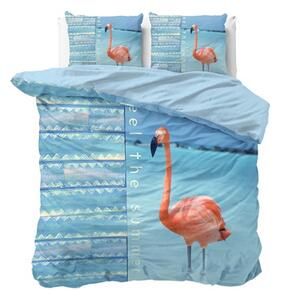 Moderna posteljina u plavoj boji s flamingom 200 x 200 cm