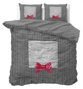 Romantična siva pamučna posteljina s natpisom LOVE 140 x 200 cm