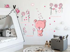 Kvalitetna ružičasta zidna naljepnica Zamišljeni medo 60 x 120 cm