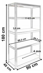 Stabilni metalni stalak za odlaganje s 5 polica 180x90x40