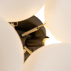 Art deco stropna svjetiljka crna s opalnim staklom 4 svjetla - Uvas