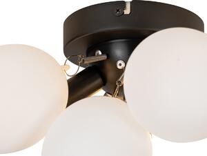 Art deco stropna lampa crna s opalnim staklom 3-light - Uvas
