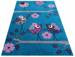 Plavi dječji tepih s uzorkom ljubičastih ptica Širina: 100 cm | Duljina: 200 cm