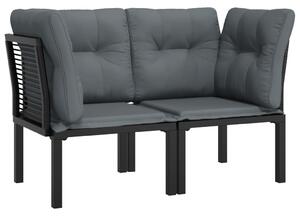 VidaXL Kutne vrtne stolice s jastucima 2 kom crno-sive od poliratana