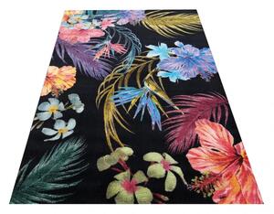 Luksuzni crni tepih s motivom egzotičnog cvijeća Širina: 80 cm | Duljina: 150 cm