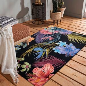 Luksuzni crni tepih s motivom egzotičnog cvijeća Širina: 200 cm | Duljina: 290 cm