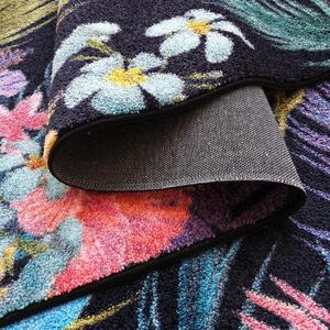 Luksuzni crni tepih s motivom egzotičnog cvijeća Širina: 80 cm | Duljina: 150 cm