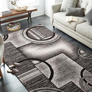 Moderni sivo-smeđi tepih s apstraktnim uzorkom krugova Širina: 120 cm | Duljina: 170 cm
