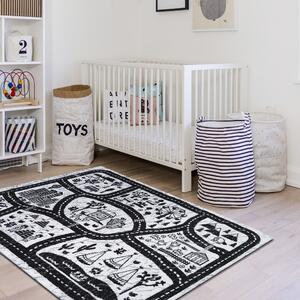 Dječji tepih u krem i crnoj boji s autićima i stazama Širina: 160 cm | Duljina: 220 cm