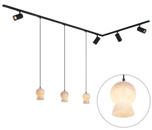 Moderni sustav tračnica crni s 4 reflektora i 3 bijele viseće svjetiljke 1-fazni - Iconic Bell Jeana Luxe
