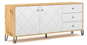 JAKS Komoda kašmírová s dekorom dub artisan Bacardi 183 cm biela