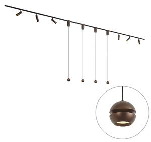 Moderni sustav tračnica sa 6 reflektora i 4 viseće svjetiljke Easylift tamna bronca 1-fazni - Slimline Uzzy Tira