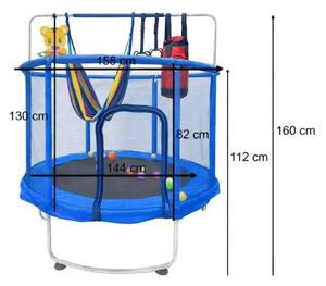 IKONKA-Trampolin za djecu s košem, visećom mrežom i boksačkom vrećom 155 cm – plavi