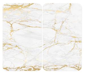 Set od 2 bijelo-zlatne staklena poklopca za štednjak Wenko Marble, 52 x 30 cm