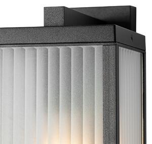 Vanjski zidni lampion crni s rebrastim staklom i senzorom svjetlo-tamno - Charlois