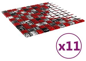 VidaXL Pločice s mozaikom 11 kom crno-crvene 30 x 30 cm staklene
