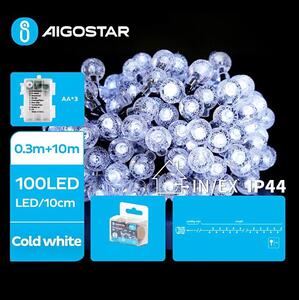 Aigostar - LED Vanjski lanac 100xLED/3xAA/8 funkcija 10,3 m IP44 hladna bijela