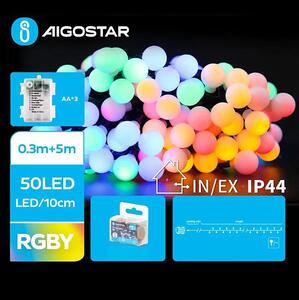 Aigostar - LED RGBY Vanjski božićne lampice 50xLED/3xAA/8 funkcija 5,3 m IP44