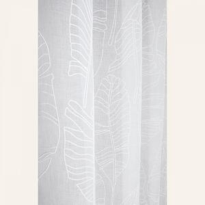 Bijela zavjesa Flory s uzorkom lišća i srebrnim ušicama 140 x 280 cm