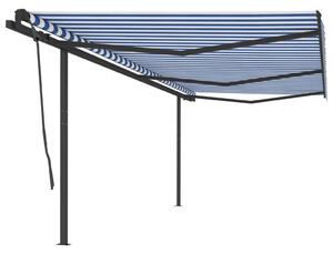 VidaXL Automatska tenda na uvlačenje sa stupovima 6x3,5 m plavo-bijela