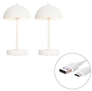 Set od 2 vanjske stolne svjetiljke bijele punjive uklj. LED s 3-stupanjskim prigušivanjem - Keira