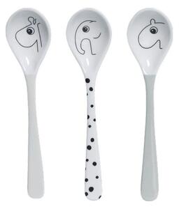 Sivi plastični dječji pribor za jelo 3 kom Happy Dots - Done by Deer