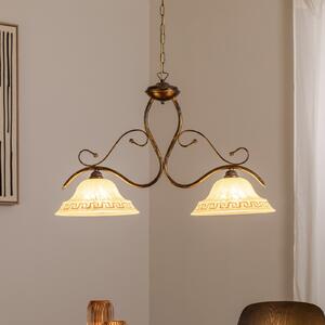 ONLI BILIARDO GIORGIO viseća lampa, krem/bronca, staklo/željezo, 2 žarulje., prigušiva, Bronca / stari mesing, Dnevni boravak/blagovaonica, Staklo