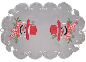 Božićni sivi stolnjak s vezom snjegovića 45 cm 30 cm