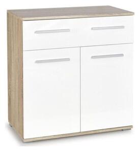 Komoda Houston A100Sonoma hrast, Sjajno bijela, S ladicama i vratima, 82x77x40cm