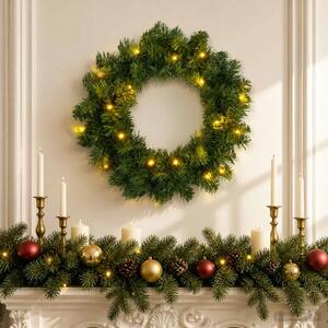 Božićni vijenac Zelena Ø 30 cm PVC 25 LED lampica - Zelena 30 cm s LED svjetlima