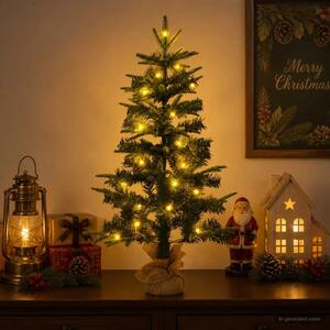 Mini božićno drvce 45 cm 25 LED lampica Topla bijela PVC i PE - Zelena 45 cm s LED svjetlima