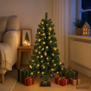 Mini božićno drvce 120 cm 100 LED lampica Topla bijela PVC - Zelena 120 cm s LED svjetlima