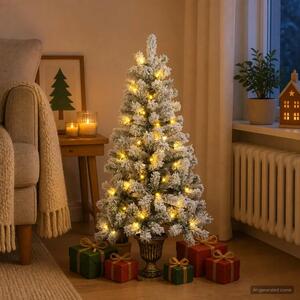 Zasnježeno mini božićno drvce 120 cm 100 LED lampica - Zelena i bijela 120 cm s LED svjetlima