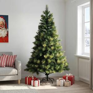Umjetno božićno drvce s nogom 210 cm PVC i metal Zelena - Zelena 210 cm bez LED svjetala