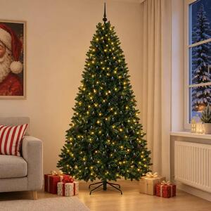 Umjetno božićno drvce tamnozeleno s kuglicama 270 cm - Tamnozelena Ø 128 x 270 cm s 300 LED dioda i crnim lopticama