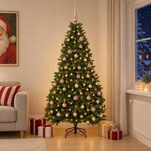 Umjetno božićno drvce srednje zeleno s kuglicama 210 cm - Srednje zelena Ø 106 x 210 cm s 300 LED dioda i ružičastim lopticama