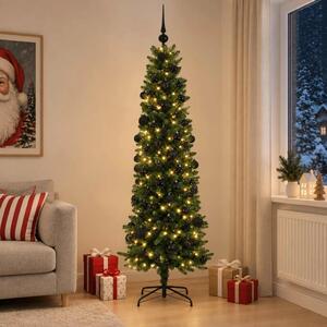 Umjetno usko božićno drvce s kuglicom 210 cm 300 LED lampica - 210 cm s LED-ima i crnim lopticama Zelena
