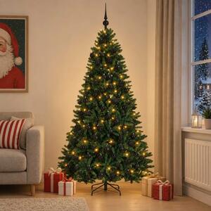 Umjetno božićno drvce s kuglicama tamnozeleno 210 cm - Tamnozelena Ø 106 x 210 cm s 300 LED dioda i crnim lopticama