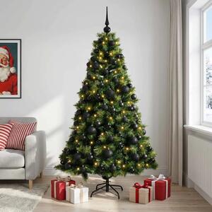 Umjetno božićno drvce s kuglicom 180 cm 300 LED lampica - Zelena 180 cm s LED-ima i crnim lopticama